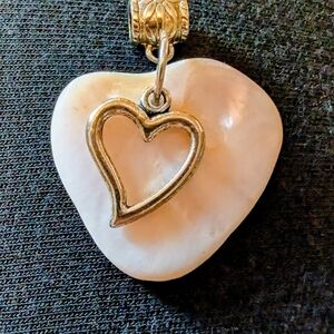 Gold Heart Pendant on Cream Shell Necklace